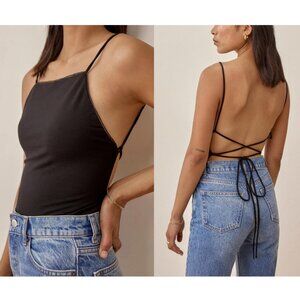 Reformation Franc Tank Top Open Lace Up Back Halter Square Neck Backless Sexy
